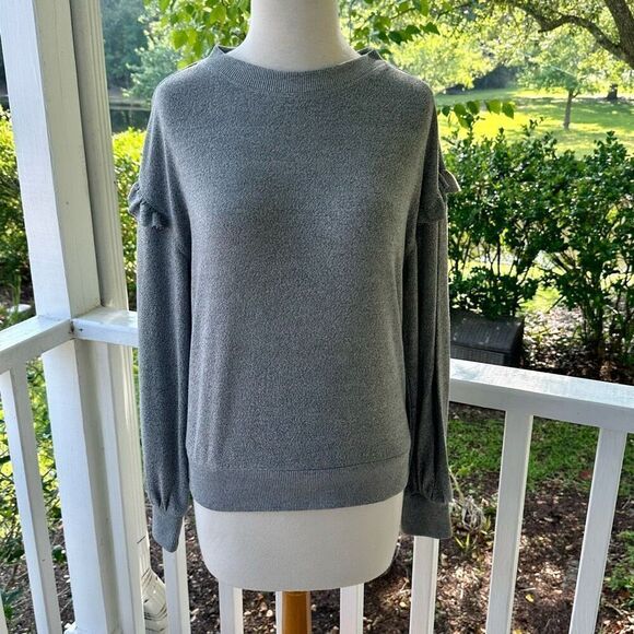 Paige Heather Grey Ruffled Sleeve Sweater - Picture 1 of 7